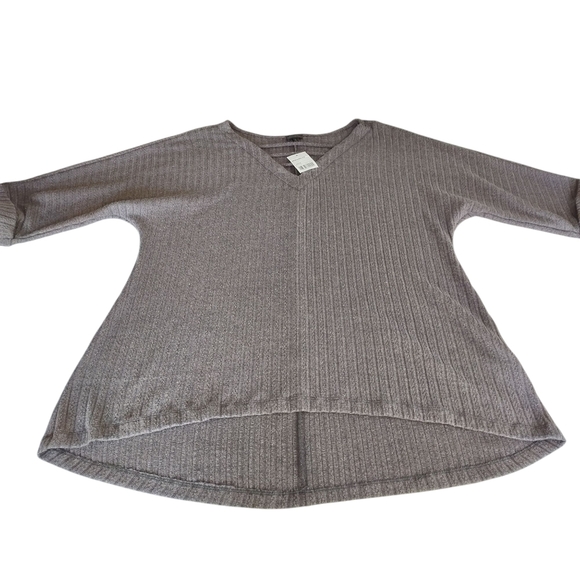 Buckle Black Women Oversize Dark Grey Vneck Sweater Shortsleeve Stretch Sz L NWT - Picture 8 of 11